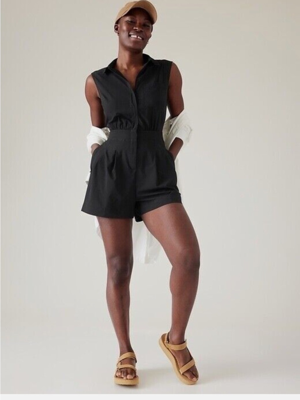 Athleta Brooklyn Romper Black Sleeveless Shorts